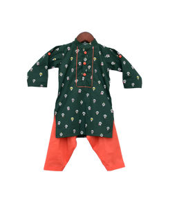 Boys Green Printed Kurta With Salwar