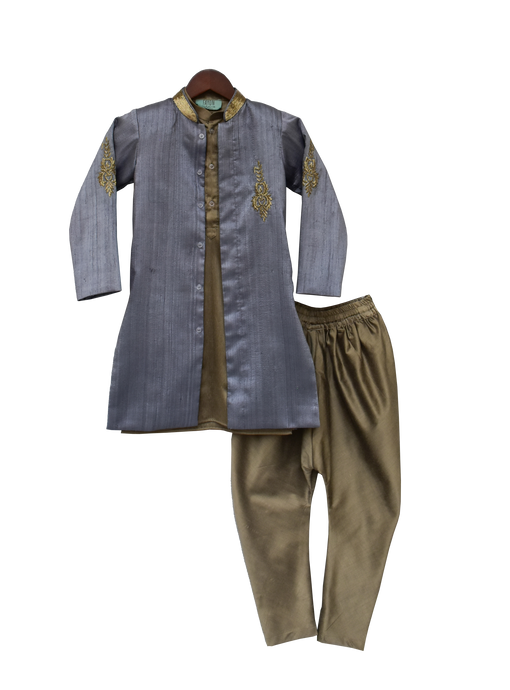 Boys Grey Embroidery Ajkan Set