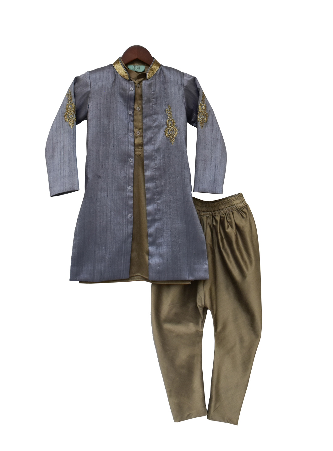 Boys Grey Embroidery Ajkan Set