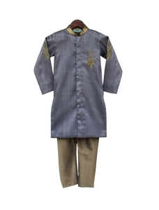 Boys Grey Embroidery Ajkan Set