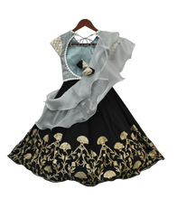 Load image into Gallery viewer, Girls Grey Embroidery Choli With Black Gota Lehenga