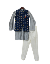 Load image into Gallery viewer, Boys Grey Kurta With Printed Nehru Jacket Set