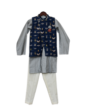 Load image into Gallery viewer, Boys Grey Kurta With Printed Nehru Jacket Set