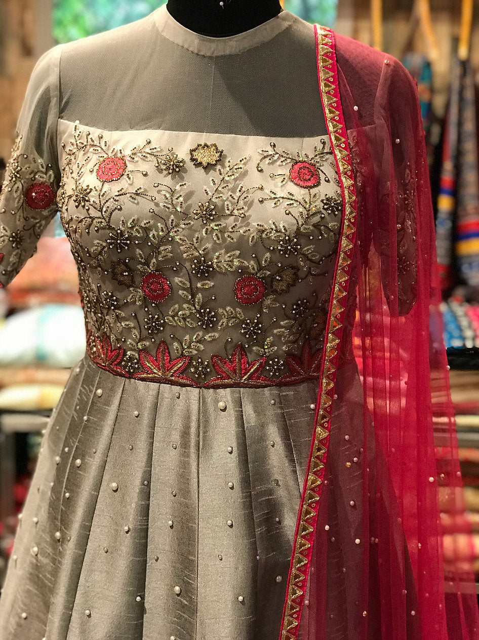 grey and red combination dress RED TO GRAY