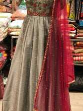 Load image into Gallery viewer, Grey Off Shoulder Embroidery Style Anarkali