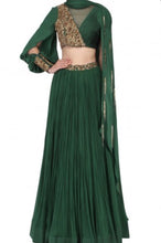 Load image into Gallery viewer, Half And Half Crop Top Skirt With Draped Dupatta at Perfect Panache