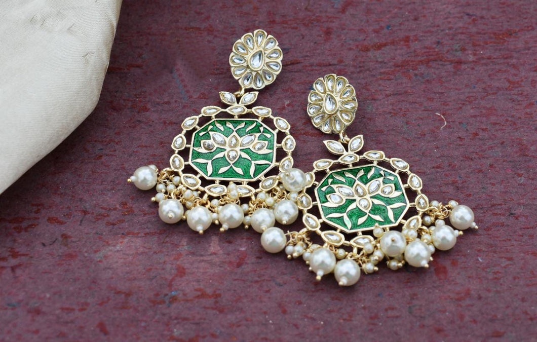 Buy Green Enamel with pearls Indian Party Hannah Earrings: Perfect Panache