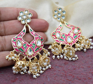 Buy Pink Meenakari multi jhumki Indian Party Helena Earrings: Perfect Panache