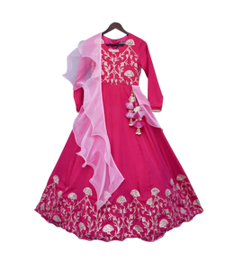 Girls Hot Pink Gota Anarkali