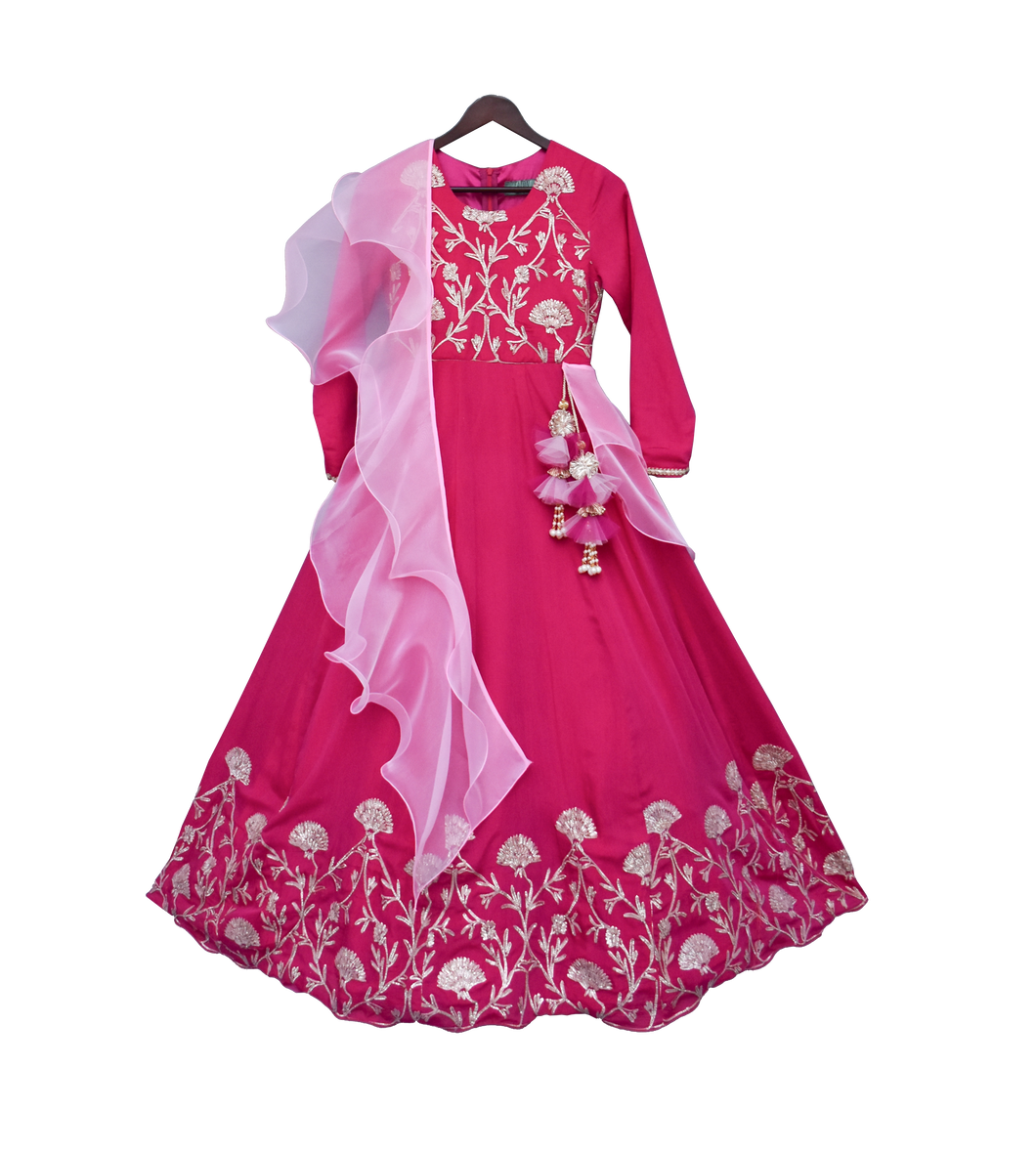 Girls Hot Pink Gota Anarkali