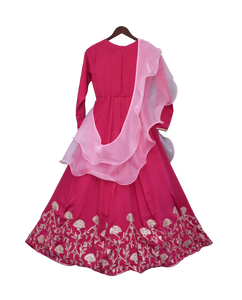 Girls Hot Pink Gota Anarkali