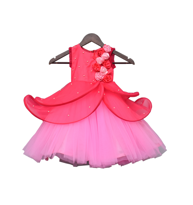 Girls Hot Pink & Baby Pink & Drape Gown