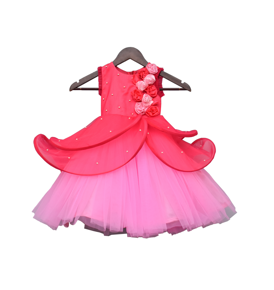 Girls Hot Pink & Baby Pink & Drape Gown