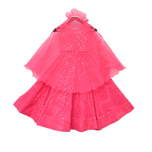 Load image into Gallery viewer, Girls Hot Pink Embroidery Choli With Lehenga &amp; Cape