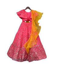 Load image into Gallery viewer, Girls Hot Pink Sequence Top With Lehenga