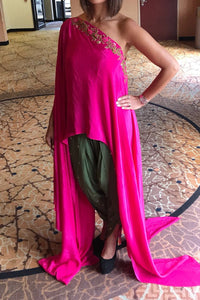 Hot Pink Cape With Olive Green Dhoti