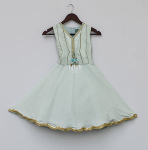 Girls Ice Blue Anarkali Dress With Jacket