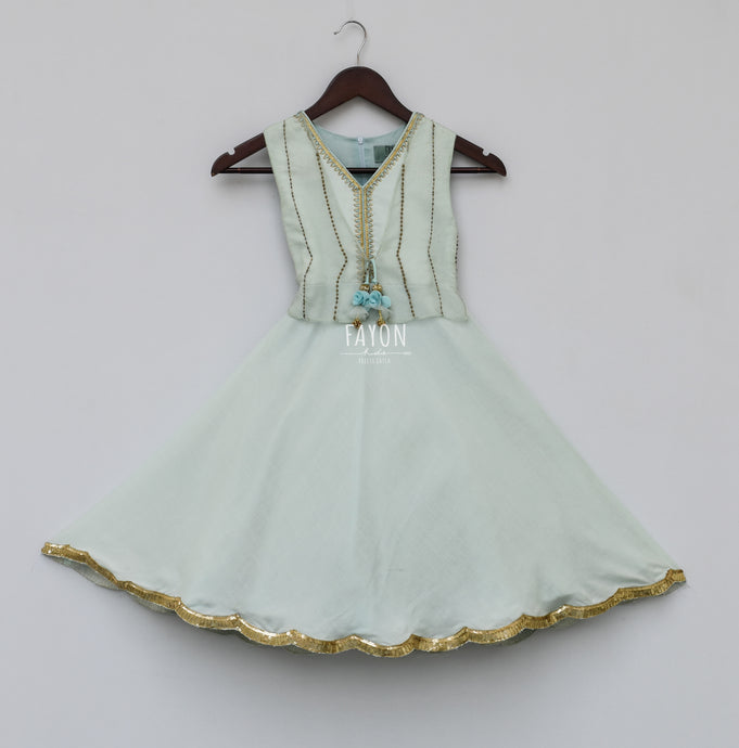 Girls Ice Blue Anarkali Dress With Jacket