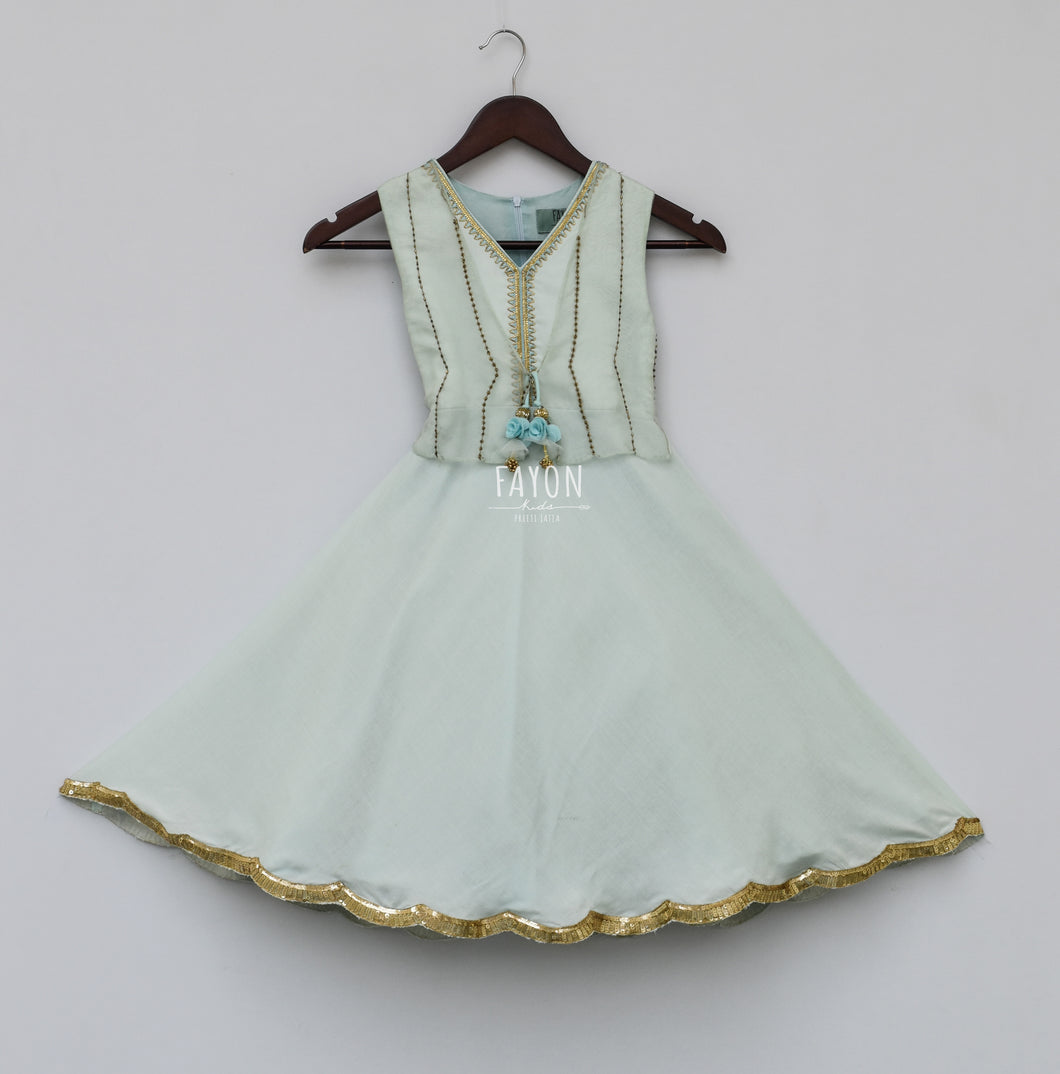 Girls Ice Blue Anarkali Dress With Jacket