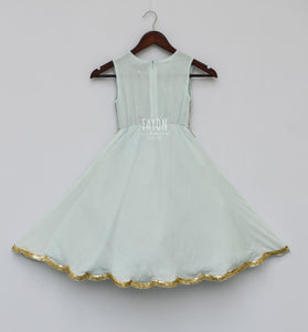 Girls Ice Blue Anarkali Dress With Jacket