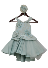 Load image into Gallery viewer, Girls Ice Blue Brocade Peplum High Low Gown