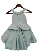 Load image into Gallery viewer, Girls Ice Blue Brocade Peplum High Low Gown