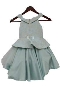 Girls Ice Blue Brocade Peplum High Low Gown