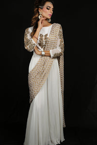 Indo Western Saree Gown With Weaved Dupatta Online in USA