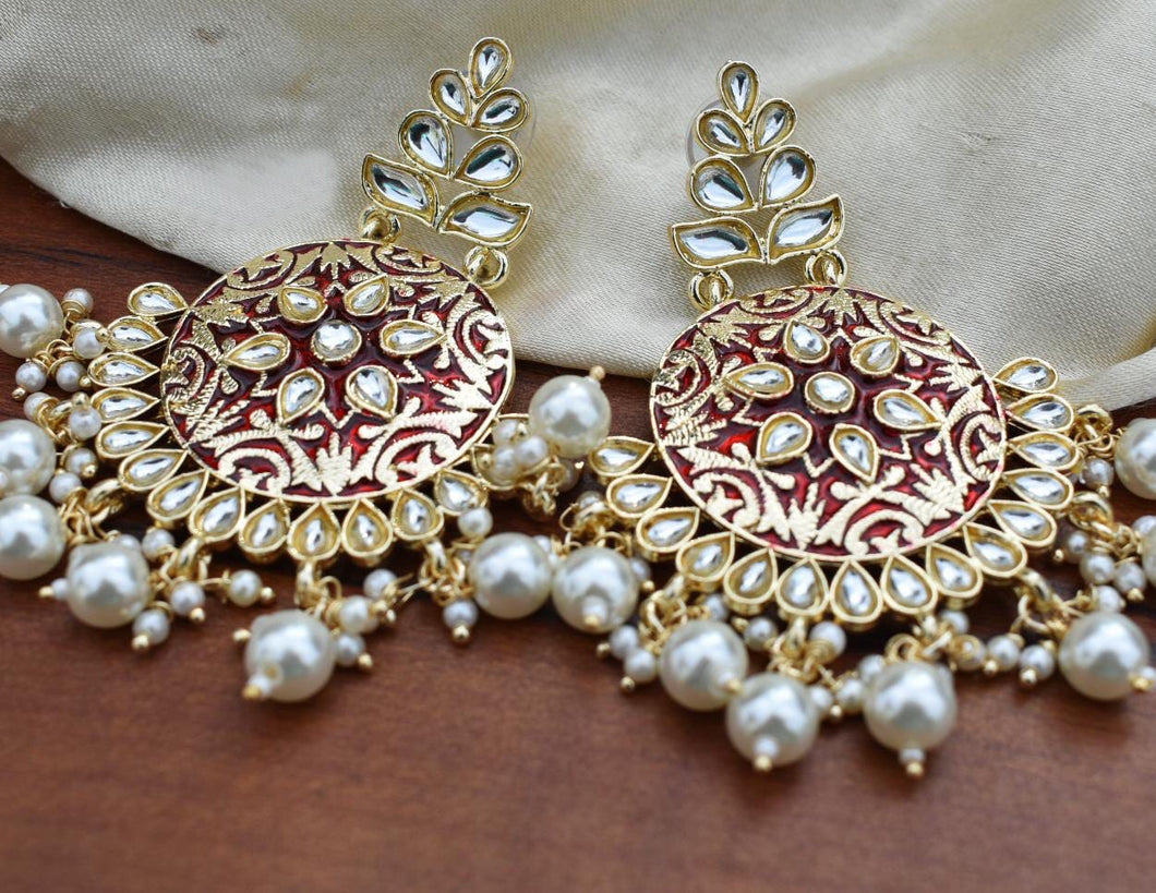 Buy Enamel Red Meenakari Indian Party Irena Earrings: Perfect Panache