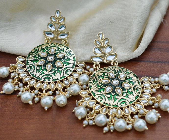 Buy Enamel Emerald Meenakari Indian Party Irene Earrings: Perfect Panache