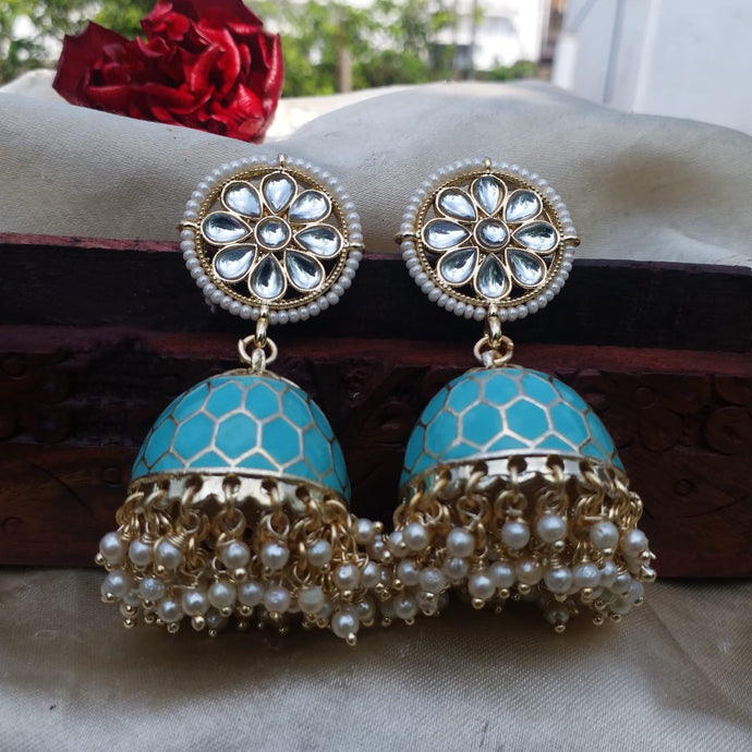 Buy Light Blue Enamel jhumki Indian Party Juhi Earrings: Perfect Panache
