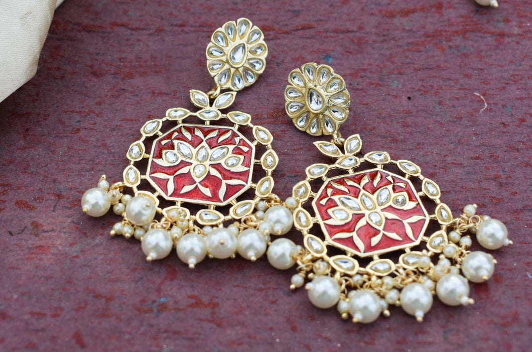 Buy Red Enamel with pearls Indian Party Keerti Earrings: Perfect Panache