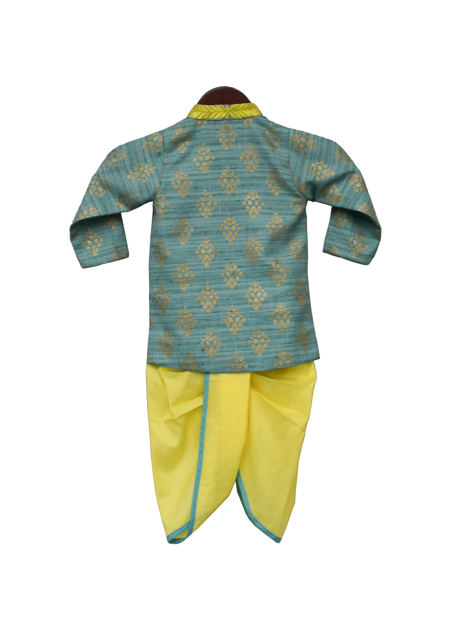 Kids Kurta: Boys Khadi Printed Kurta With Yellow Dhoti Perfect