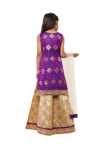 Load image into Gallery viewer, Girls Gold Lehenga With Brocade Blouse And Hand Embroidered Motif