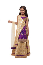 Load image into Gallery viewer, Girls Gold Lehenga With Brocade Blouse And Hand Embroidered Motif