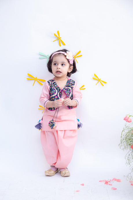 Girls Kurti Dhoti With Embroidery Velvet Jacket