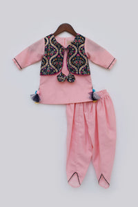 Girls Kurti Dhoti With Embroidery Velvet Jacket