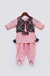 Girls Kurti Dhoti With Embroidery Velvet Jacket