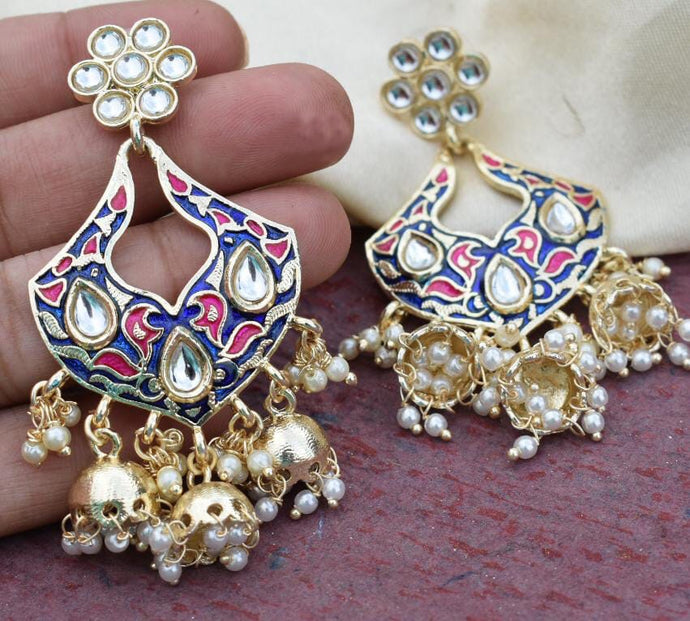 Buy Blue Meenakari multi jhumki Indian Party Laila Earrings: Perfect Panache