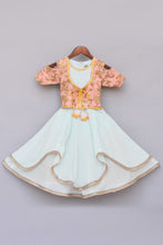 Load image into Gallery viewer, Girls Light Blue Anarkali Dress With Attached Embroidery Jacket