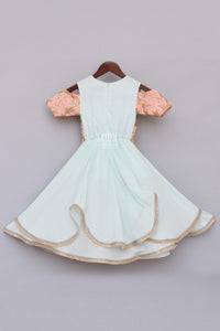 Girls Light Blue Anarkali Dress With Attached Embroidery Jacket