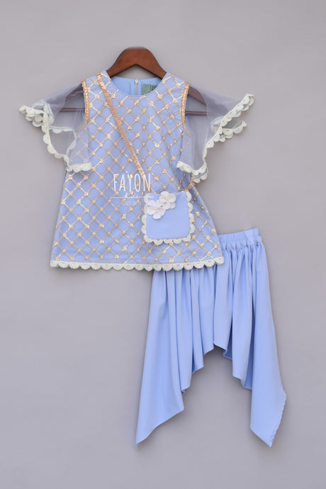 Girls Light Blue Bottie Net Kurti With Dhoti in New York