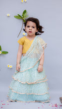Load image into Gallery viewer, Girls Light Blue Chiffon Saree With Yellow Top