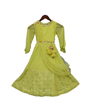 Load image into Gallery viewer, Girls Light Green Embroidery Georgette Anarkali