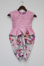 Load image into Gallery viewer, Girls Light Purple Chanderi Peplum Top With Printed Dhoti in Suwanee
