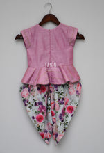 Load image into Gallery viewer, Girls Light Purple Chanderi Peplum Top With Printed Dhoti in Boston