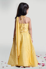 Load image into Gallery viewer, Girls Yellow Chanderi Skirt And Choli Set With Dupatta