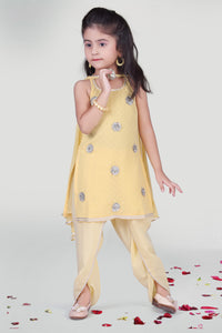 Girls Pastel Yellow Dhoti With Kurta And Dupatta For Kids
