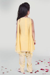 Girls Pastel Yellow Dhoti With Kurta And Dupatta For Kids