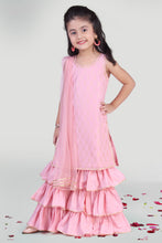 Load image into Gallery viewer, Girls Pastel Pink Sharara And Kurti Set For Girls With Dupatta